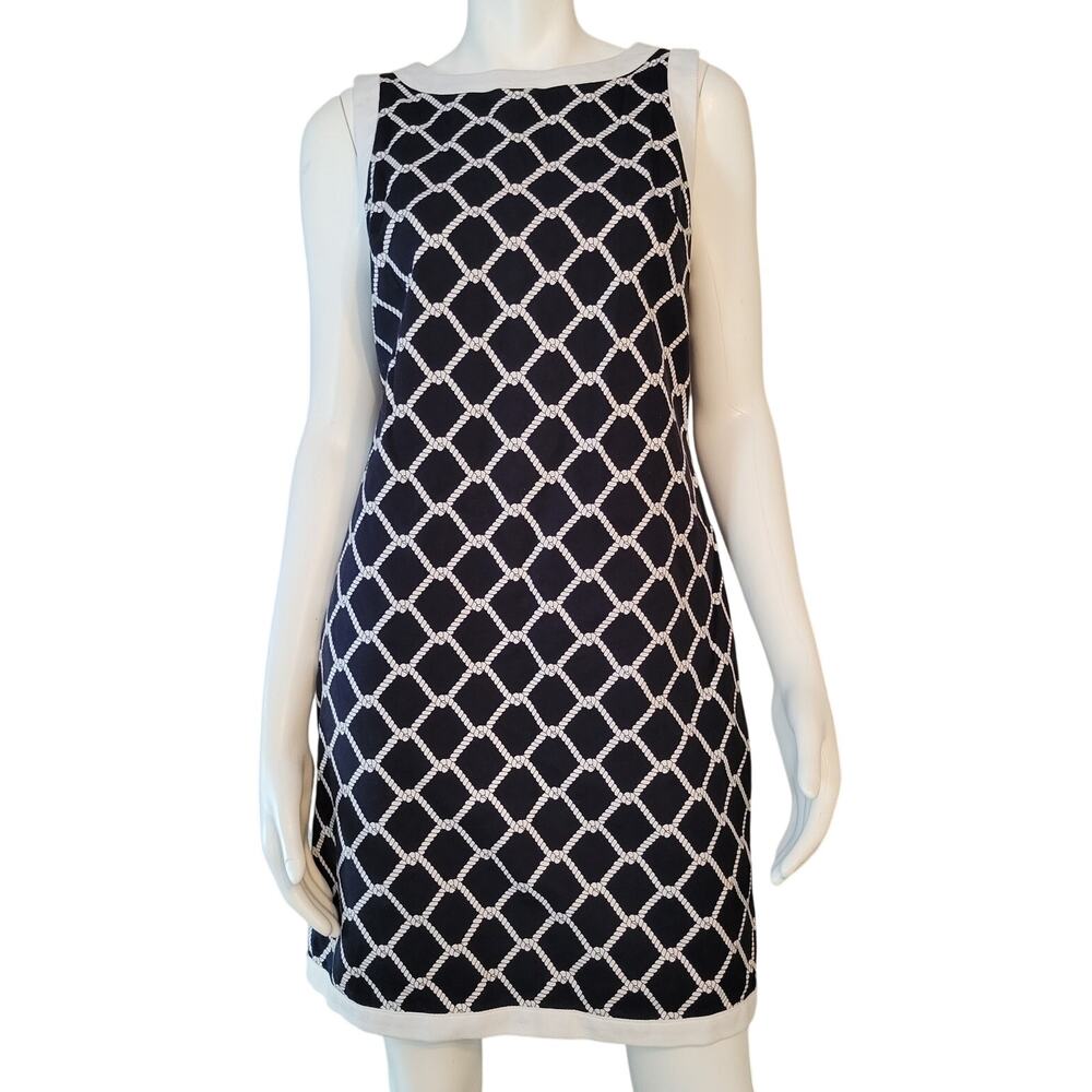 Brooks Brothers Nautical Navy White Sleeveless Boat Neck Knee Length Dress sz 8